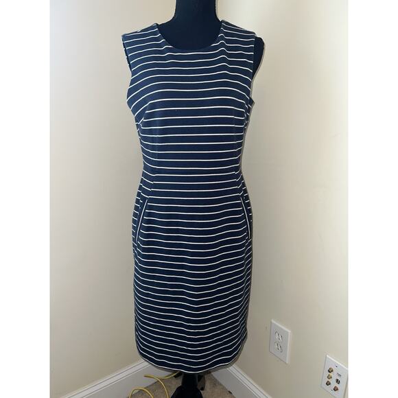 Lands' End Womens Navy Blue White Striped Sleeveless Front Pockets Dress SZ 10 - Picture 1 of 4